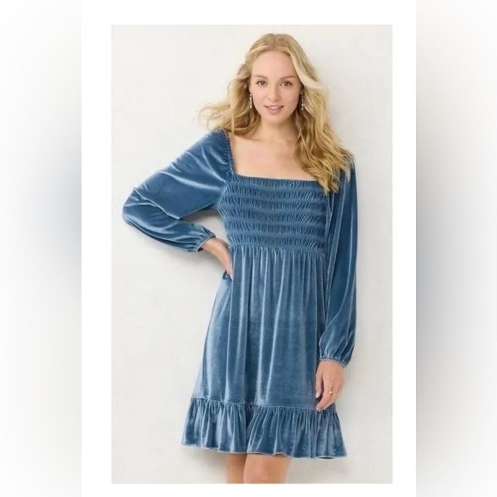 NWT LC Lauren Conrad satin blue square neck velvet mini dress in medium